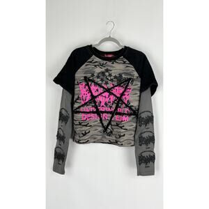 Reckless Scholars UWDT Pent Patch Camo Long Sleeve Shirt Womens Size XS New Pink